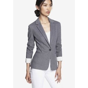 Express grey knit classic blazer with white striped lining at the sleeves